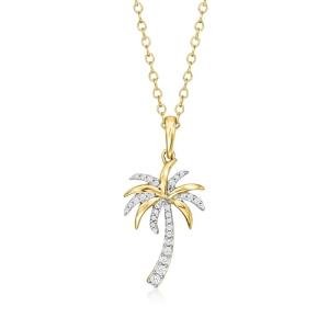 Ross-Simons 0.10 ct. t.w. Diamond Palm Tree Pendant Necklace in 14kt Yellow Gold. 18 inches