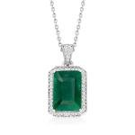 Emerald and Diamond Pendant Necklace in Silver