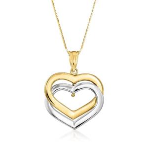 Ross-Simons 14kt 2-Tone Gold Interlocking Hearts Pendant Necklace. 18 inches