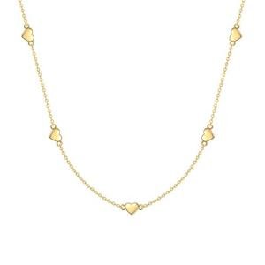 Yafeeso Solid 14K Gold Heart Necklace for Women Heart Station Pendant Necklace Love Heart Jewelry Anniversary Birthday Gifts for Her, 16+2 Inch