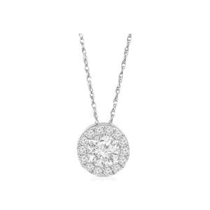 ARAIYA FINE JEWELRY 14K White Gold Round-shape Lab Grown Diamond Halo Pendant with Gold Rope Chain Necklace (3/4 cttw, D-E Color, VS Clarity) 18"