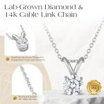 Certified Diamond Necklace for Women - Lab Grown Solitaire Necklace with Solid 14K White Gold Chain, Stunning Lab Diamond Pendant in 1 Carat, Premium Signature Jewelry Collection