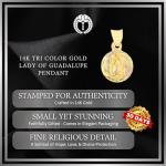 Ioka 14K Tri Color Solid Gold Our Lady of Virgin Mary Guadalupe Stamp Charm Pendant - Diamond Cut - Virgen De Guadalupe - with 1.5mm Valentino Chain Necklace - Daughter Birthday Baptism Gift - 20"