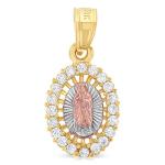 Ioka 14K Yellow Gold Our Lady of Guadalupe Cubic Zirconia CZ Charm Pendant with 1.5mm Valentino Chain Necklace - 18"