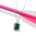 Emerald and Diamond Pendant Necklace in Silver