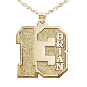 PicturesOnGold.com Personalized Number Pendant with Name - Includes 18 inch Box Chain, 10K Solid Yellow Gold, 1 x 1 Inch