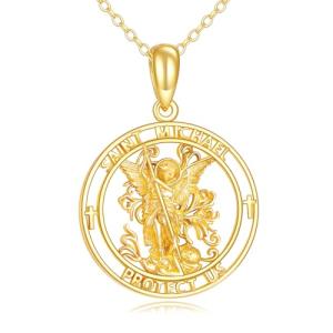 KECHO 14K Solid Gold Saint Michael Necklace Patron Saint Pendant 14K Real Gold Religious Jewelry Gifts for Women (St. Michel)