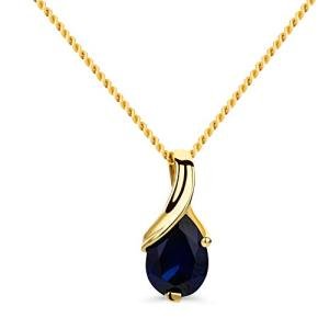 OROVI 14 Carat (585) Gold Jewellery Women's Necklace in Yellow Gold with Teardrop Pendant Gemstone Birthstone Sapphire/Ruby/Emerald/Topaz/Amethyst Chain 14 Carat (585) Gold, Gold Gold 14K, Sapphire