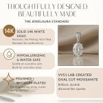 14K White Gold Moissanite Oval Pendant 2.0 CTW
