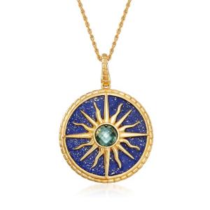 Ross-Simons Lapis and 1.30 Carat London Blue Topaz Sun Pendant Necklace in 18kt Gold Over Sterling. 18 inches