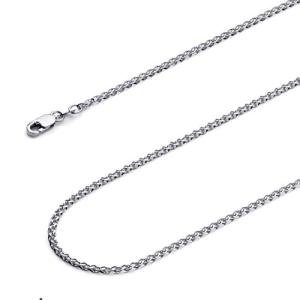 14k REAL White Gold Solid 1.5mm Flat Open wheat Chain Necklace with Lobster Claw Clasp - 24"