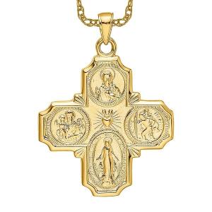 IceCarats 14K Solid Yellow Gold Four Way Holy Cross Religious Medal Necklace Christian Pendant Scapular Charm Chain 18 inch 39.25mm x 29mm 29 mm