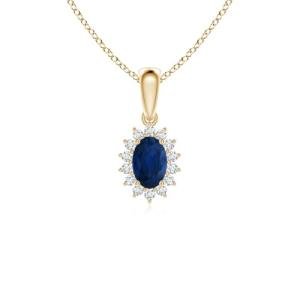 Angara Natural Blue Sapphire Pendant for Women | 0.6 ct Oval Shape Blue Sapphire Diamond Floral Princess Diana Pendant Necklace in Yellow Gold | September Birthday Gemstone Jewelry Gift | AA | 6x4mm