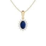 Angara Natural Blue Sapphire Pendant for Women | 0.6 ct Oval Shape Blue Sapphire Diamond Floral Princess Diana Pendant Necklace in Yellow Gold | September Birthday Gemstone Jewelry Gift | AA | 6x4mm