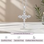 Jewelili 10K White Gold Cross Pendant Necklace for Women | 1/2 CTTW Natural White Round & Baguette Diamonds | 18" Rope Chain | Luxury Jewelry with Gift Box | Gift for Her