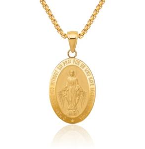 IceCarats 14K Solid Yellow Gold Our Lady of Miraculous Medal Blessed Virgin Mary Necklace Chain Pendant Charm 29mm x 14.5mm Only