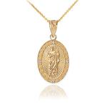 10k Gold Oval Saint Jude Thaddeus Diamond Medal Pendant Necklace (Small), 18"