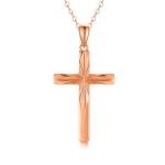14K Solid Gold Cross Necklace for Women, Delicate Rose Gold Italian Diamond-cut Cross Pendant Necklace Religious Jewelry for Wife, Mom, 16"-18"