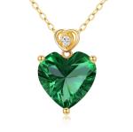 NFYBD 14k Gold Love Heart Emerald Birthstone Pendant Necklace for Women 3 Carat Heart-cut Created Gemstone Anniversary Birthday Mother's Day Necklaces for Her 16+1+1 inch-May