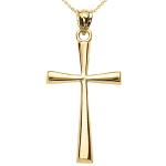 14K Yellow Gold Simple Classic Flared Cross Pendant Necklace with Rolo Chain - 18"