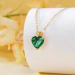 NFYBD 14k Gold Love Heart Emerald Birthstone Pendant Necklace for Women 3 Carat Heart-cut Created Gemstone Anniversary Birthday Mother's Day Necklaces for Her 16+1+1 inch-May