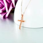 14K Solid Gold Cross Necklace for Women, Delicate Rose Gold Italian Diamond-cut Cross Pendant Necklace Religious Jewelry for Wife, Mom, 16"-18"