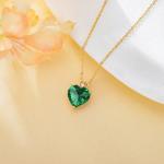 NFYBD 14k Gold Love Heart Emerald Birthstone Pendant Necklace for Women 3 Carat Heart-cut Created Gemstone Anniversary Birthday Mother's Day Necklaces for Her 16+1+1 inch-May