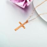 14K Solid Gold Cross Necklace for Women, Delicate Rose Gold Italian Diamond-cut Cross Pendant Necklace Religious Jewelry for Wife, Mom, 16"-18"
