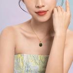 ZHOU LIU FU 24K Solid Gold Pendant for Women, Real Pure Gold Green Nephrite Jade Jewelry Dainty Drop Pendant for Girlfriend (Not Include Necklace)