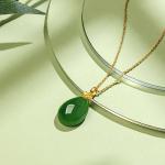 ZHOU LIU FU 24K Solid Gold Pendant for Women, Real Pure Gold Green Nephrite Jade Jewelry Dainty Drop Pendant for Girlfriend (Not Include Necklace)