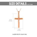 14K Solid Gold Cross Necklace for Women, Delicate Rose Gold Italian Diamond-cut Cross Pendant Necklace Religious Jewelry for Wife, Mom, 16"-18"