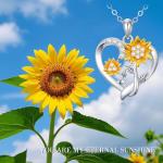 14K Real Gold Nature Diamond Heart Necklace for Women,White/Yellow Gold Sunflower Heart Pendant | You are My Sunshine,Anniversary Birthday Love Jewelry Gifts for Wife Mom 16"-18'' (Style-3)
