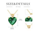 NFYBD 14k Gold Love Heart Emerald Birthstone Pendant Necklace for Women 3 Carat Heart-cut Created Gemstone Anniversary Birthday Mother's Day Necklaces for Her 16+1+1 inch-May