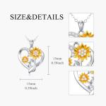 14K Real Gold Nature Diamond Heart Necklace for Women,White/Yellow Gold Sunflower Heart Pendant | You are My Sunshine,Anniversary Birthday Love Jewelry Gifts for Wife Mom 16"-18'' (Style-3)