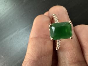 14K Rose Gold Square Green Gemstone Ring, Size 7