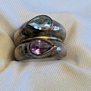 Sterling Silver Size 7 Ring with Blue Purple Stones