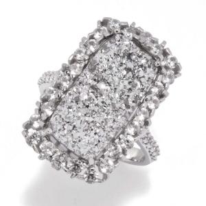 Sterling Silver Drusy & White Zircon Ring