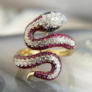 3.00 ctw Lab Created Ruby & Diamond 14k Gold Plated Snake Cocktail Wedding Ring!