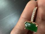 14K Rose Gold Square Green Gemstone Ring, Size 7