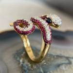 3.00 ctw Lab Created Ruby & Diamond 14k Gold Plated Snake Cocktail Wedding Ring!