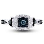 1/20ct Blue & White Natural Diamond Promise Ring 14K White Gold Plated Silver