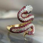 3.00 ctw Lab Created Ruby & Diamond 14k Gold Plated Snake Cocktail Wedding Ring!