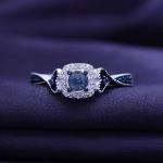 1/20ct Blue & White Natural Diamond Promise Ring 14K White Gold Plated Silver