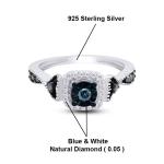 1/20ct Blue & White Natural Diamond Promise Ring 14K White Gold Plated Silver