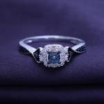 1/20ct Blue & White Natural Diamond Promise Ring 14K White Gold Plated Silver