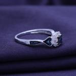 1/20ct Blue & White Natural Diamond Promise Ring 14K White Gold Plated Silver