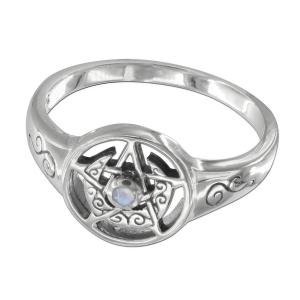Sterling Silver Moonstone Pentacle Ring