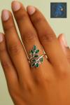 Emerald Green Leaf Ring in Sterling Silver