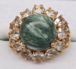 Green Seraphinite Ring Size 7 in Gold Tone