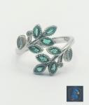 Emerald Green Leaf Ring in Sterling Silver